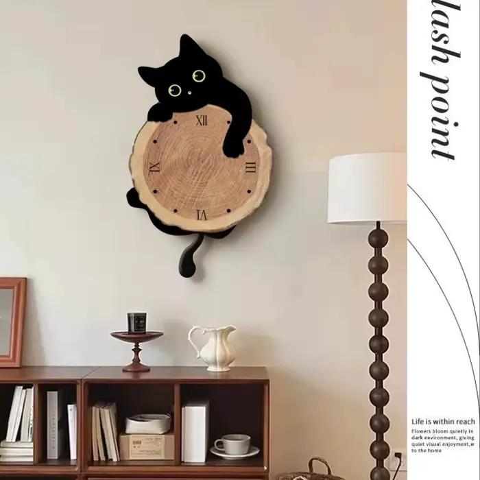 Horloge murale créative en forme de chat