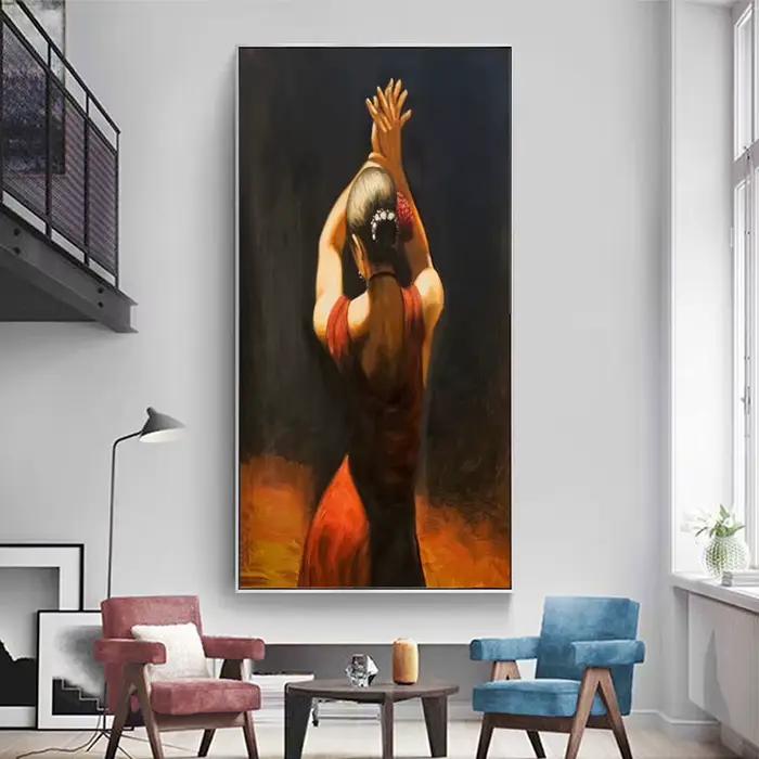 Peintures sur toile suspendues pour hôtel, peinture de danseuse de salon, peinture à l'huile de femme Latina, peinture peinte à la main de haute qualité