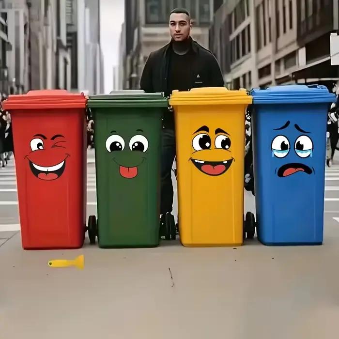 4 autocollants de visage drôles pour couvrir les points de paroi laides! Amovible et autocollant pour poubelles