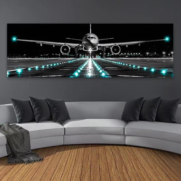 Grand avion avion atterrissage toile impression avion panoramique aéroport toile peinture affiche impression maison chambre mur Art sans cadre