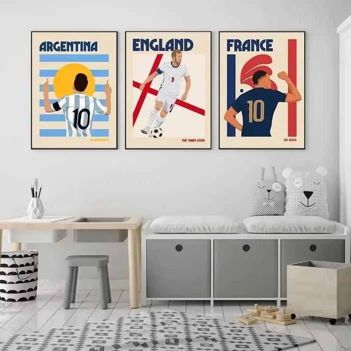 Argentine Portugal Football rétro Illustration angleterre brésil France mur Art toile peinture couleur garçon Fan sport affiche décor