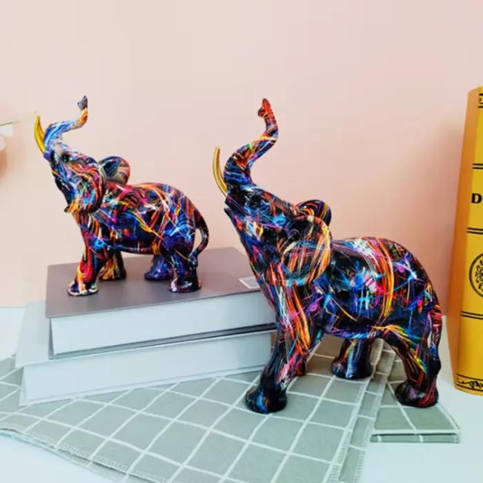 Décor à la maison peinture nordique Graffiti éléphant Sculpture Figurine Art
