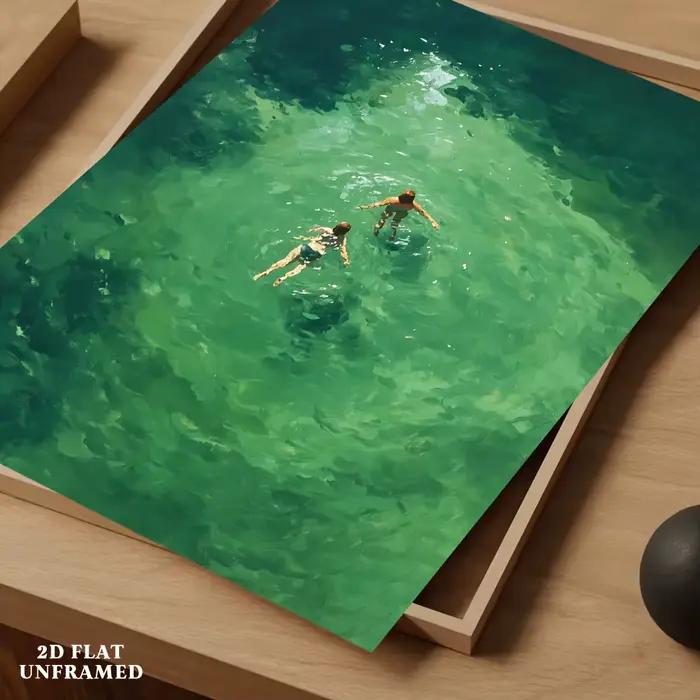 Peinture sur toile sur le thème de la plage et de l'été : Affiche décorative bleu-vert frais pour salon et chambre à coucher - Sans cadre