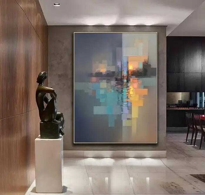 Peinture à l'huile colorée peinte à la main sur toile paysage texturé grande