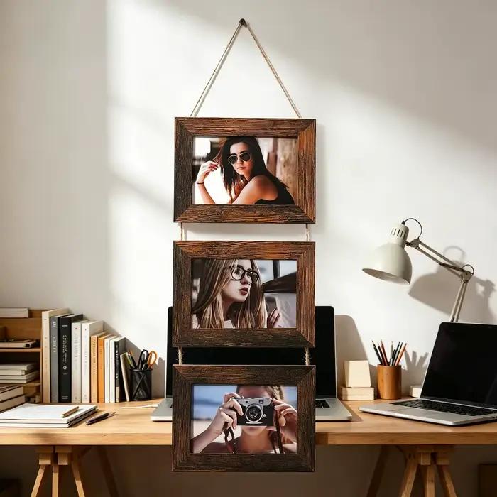 Cadre photo mural rustique en bois, collage de photos multiples, cadre vintage en bois assemblé pour galerie domestique