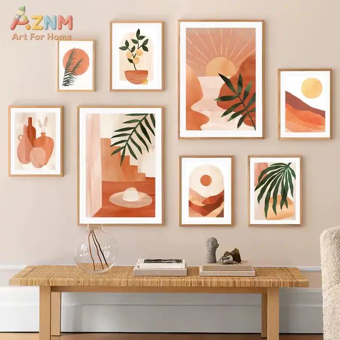 AZNM Impression sur toile de vase abstrait en terre cuite, aquarelle, tons neutres de terre, poterie botanique minimaliste, affiche murale bohème, sans cadre