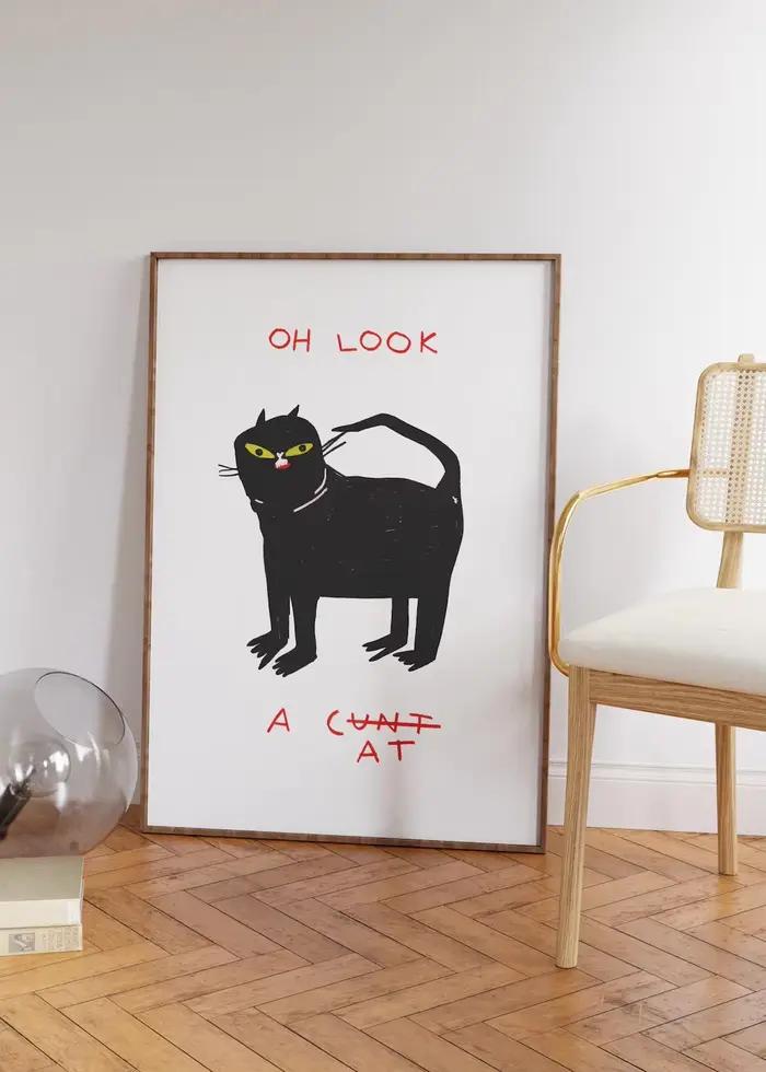 " Décor mural imprimé chat noir ludique et fantaisiste-affiche d'art humoristique et luxueuse pour accent de salon