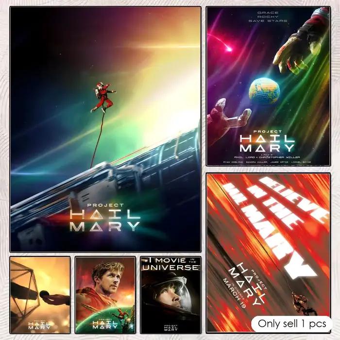 Affiche murale auto-adhésive amovible HD de dessin animé « Hail Mary » pour projet de roman d'aventure