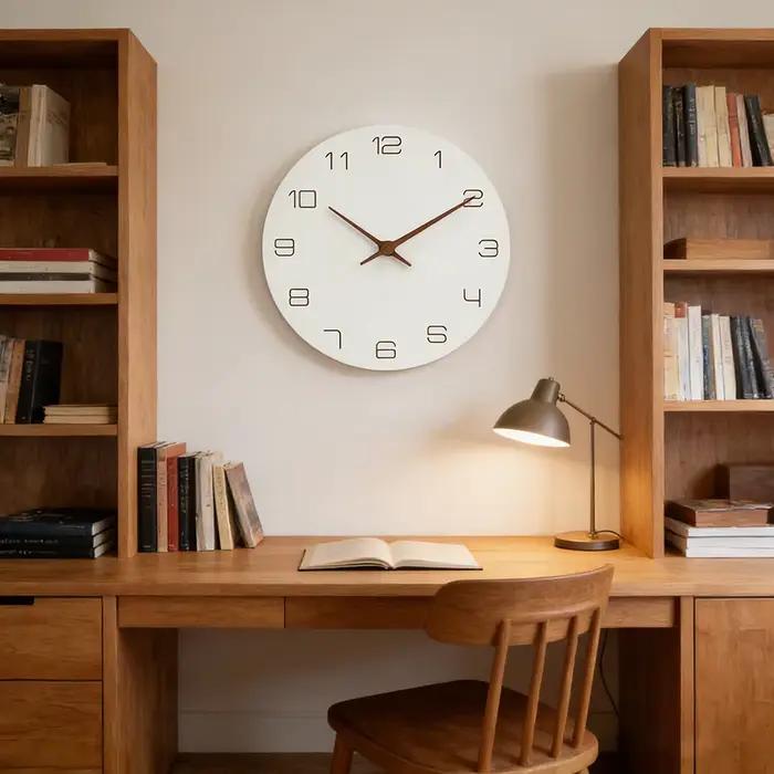Horloge murale en bois à motif blanc Simple et moderne