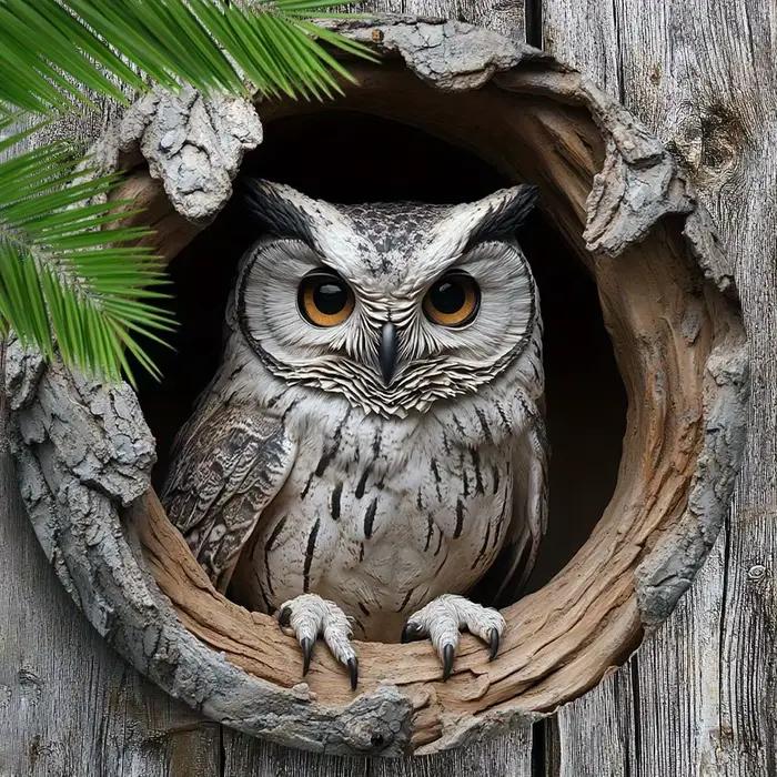 Thème mural de hibou contemporain rond en bois
