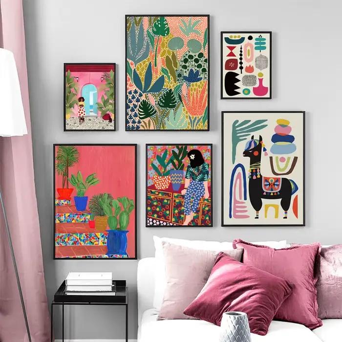 Toile d'art mural avec plantes de jardin abstraites multicolores modernes