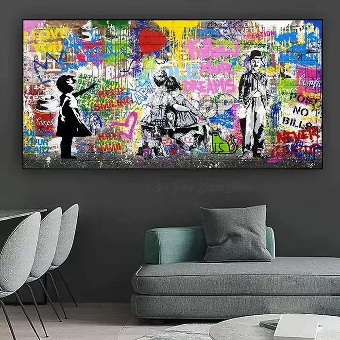 Banksy Street Art Graffiti urbain mur Art ballon fille toile peinture grande taille affiches et impressions pour salon décor à la maison