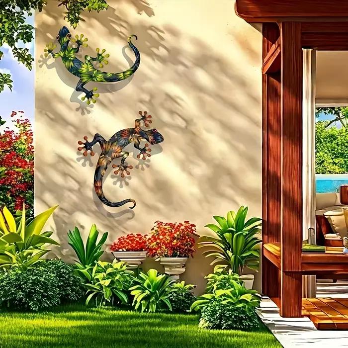 Décorations murales gecko en fer 2 pièces
