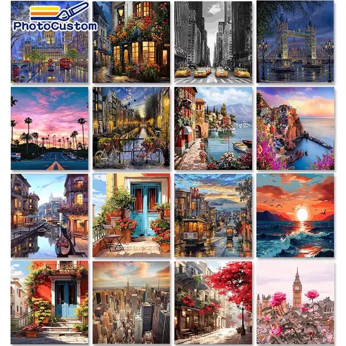 Peinture de paysage de ville par numéros pour adultes