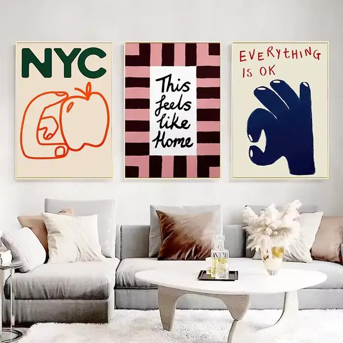 1 tableau sur toile, affiche d'art abstrait avec illustration dessinée à la main