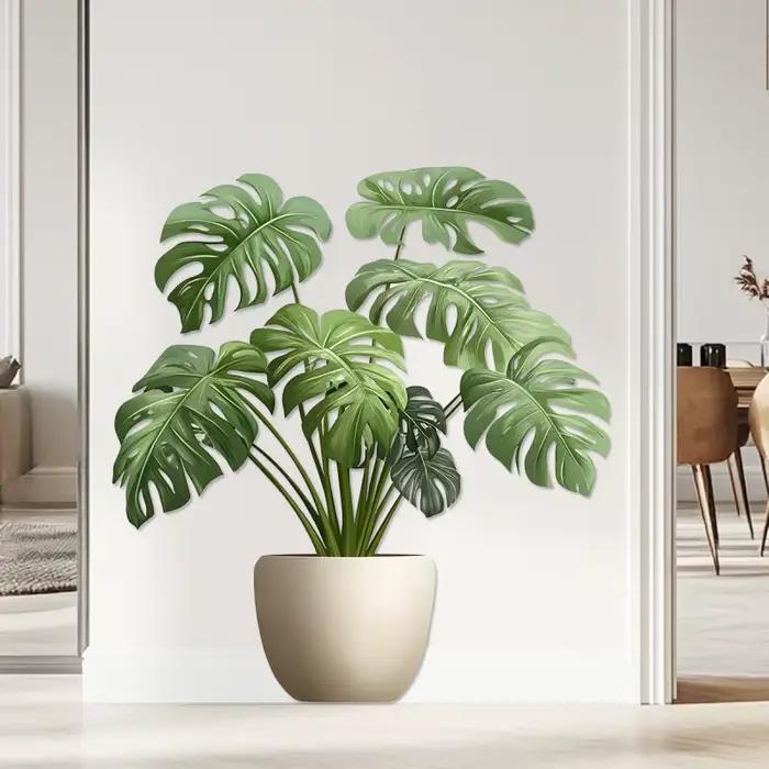 Autocollant mural 3D en vinyle, Pot de plante verte, décoratif pour bureau, salle de bains, salon, décoration de la maison, papier peint imperméable