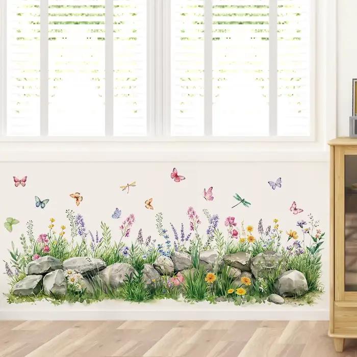 Autocollants muraux aquarelle pierres et fleurs