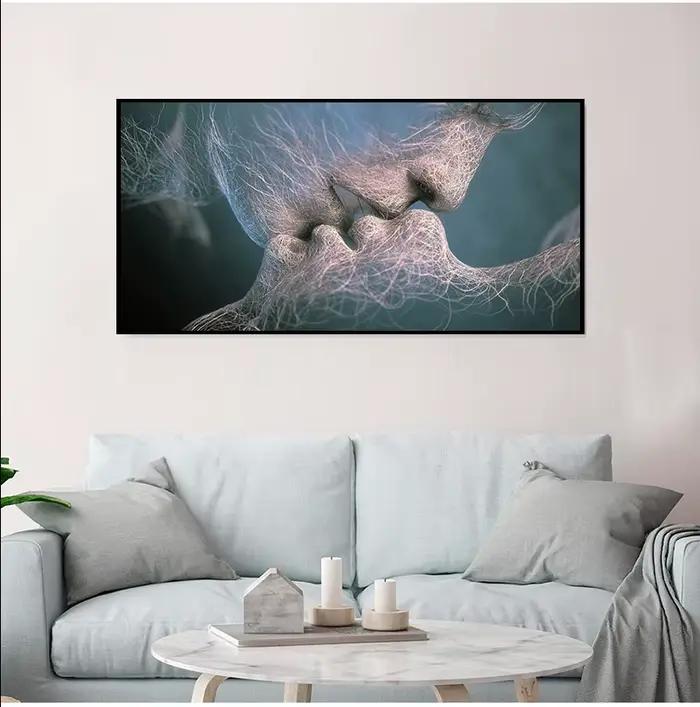 Peinture sur toile abstraite avec baiser d'amour noir