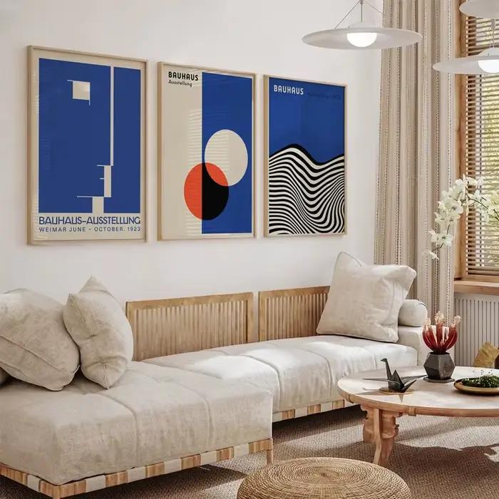 Affiches et imprimés abstraits d'exposition Bauhaus bleue