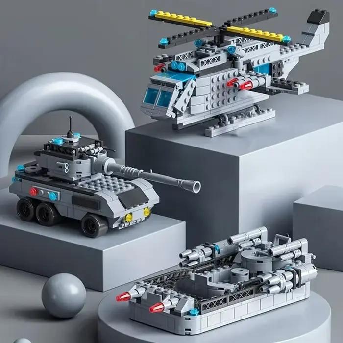 Ensemble de blocs de construction de navires militaires 6 en 1 de 65,5 cm, jouets de bataille pour garçons, modèles de bateaux et d'avions de l'armée, jouets en briques, cadeaux de Noël