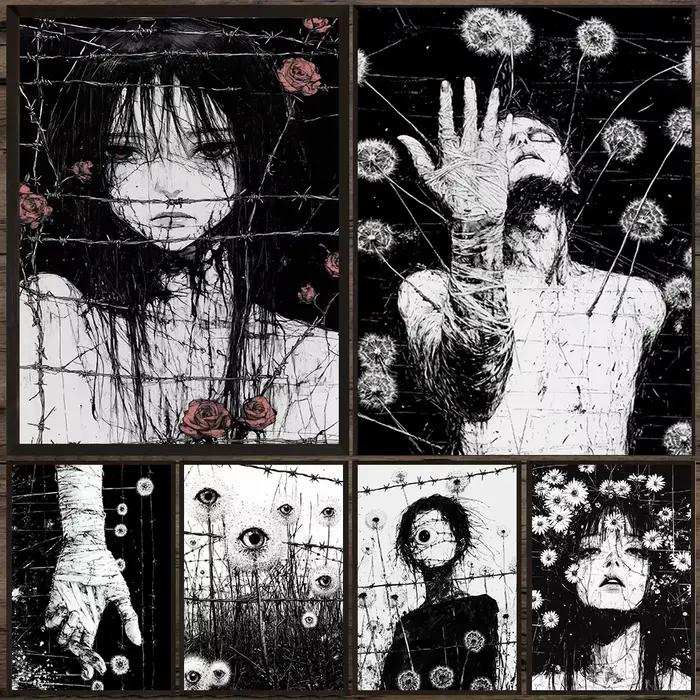 Peinture sur toile d'anime gothique sombre