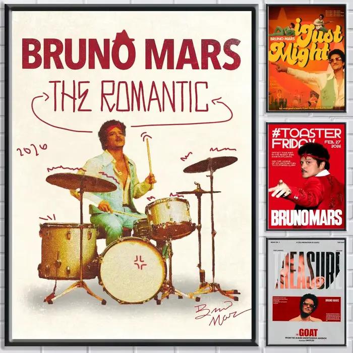 Affiche de l'album The Romantic du chanteur Bruno Mars, décoration autocollante pour chambre à coucher, salon, bureau et plus encore + cadeau parfait
