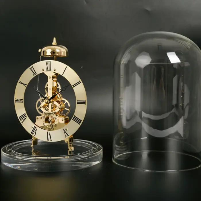 Horloge à quartz squelette avec dôme en verre, style rétro, fonction carillon, pour collectionneurs, salon, bureau
