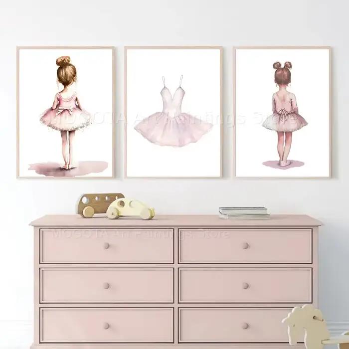 Ballerine Alphabet numéro chaussures robe couronne papillon pépinière mur Art toile peinture affiche et impression photos fille chambre décor
