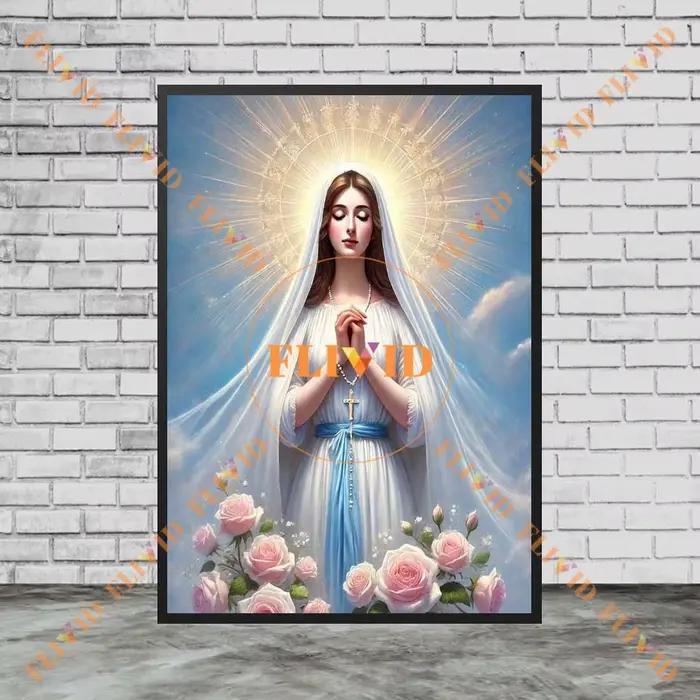 Affiche de rédemption de la vierge marie avec fleurs