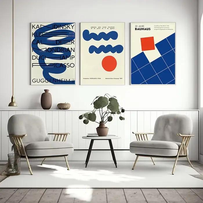 Affiche en toile géométrique Bauhaus de ligne bleue