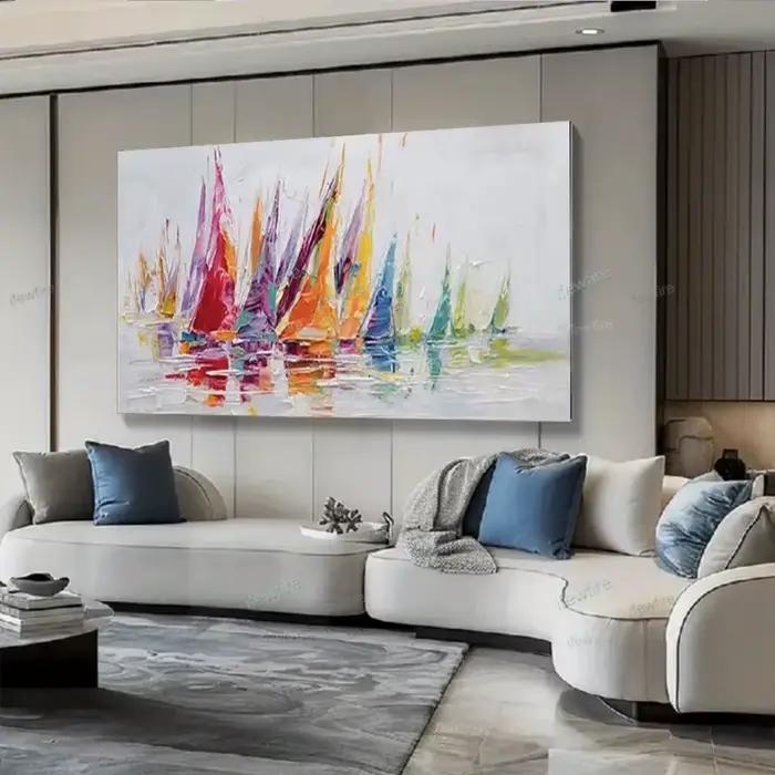1 toile sans cadre, peinture abstraite de voiliers sur toile