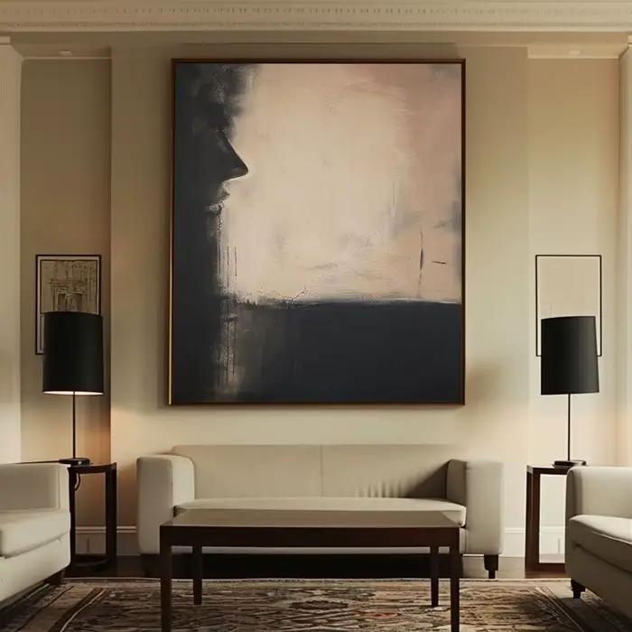 Wabi-sabi Art mural noir Beige peinture abstraite médiévale