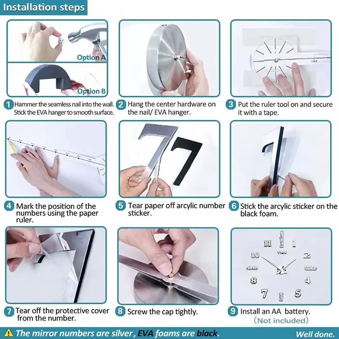 Nouveau 60-120 cm 3D bricolage horloge murale géante acrylique miroir horloges décoration de la maison salon chambre