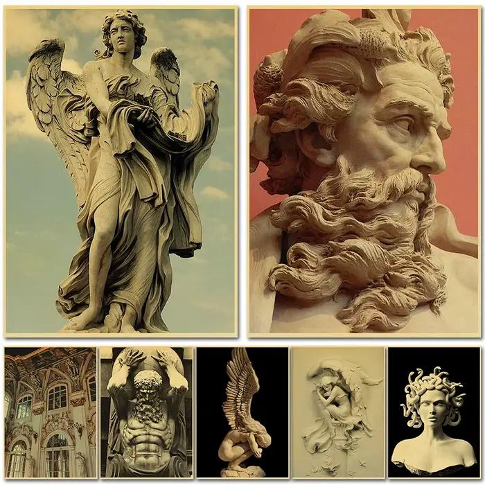 Affiche de Sculpture Rétro Imprimée et Peinture Murale Sans Cadre