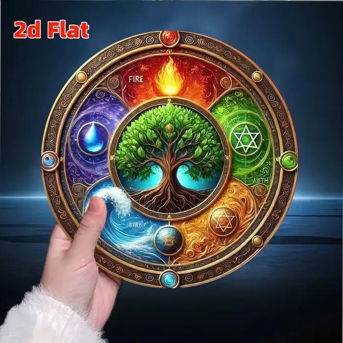 Art mural vintage en métal arbre de vie – Décor plat 2D avec éléments de feu