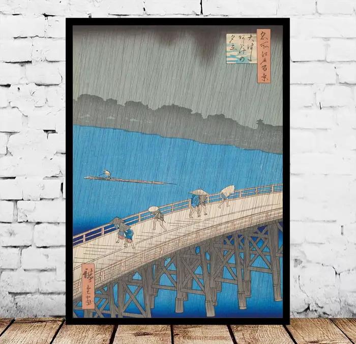 Peinture sur toile d'art japonais, affiche Hiroshige, pont Ohashi