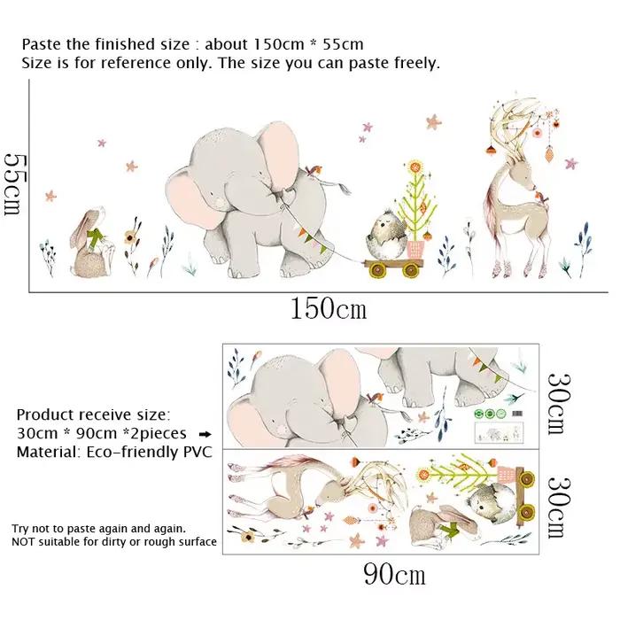 Autocollants muraux joyeux bébé éléphant lapin