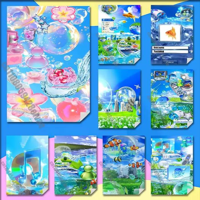 Frutiger Aero Aqua Nostalgia Poster Sticker For Bars 40x60cm Self-adhesive Ornament Collectibles Playbill Cover