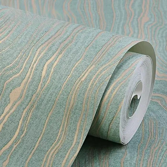 Papier peint nordique vert clair doré avec ondulation de l'eau