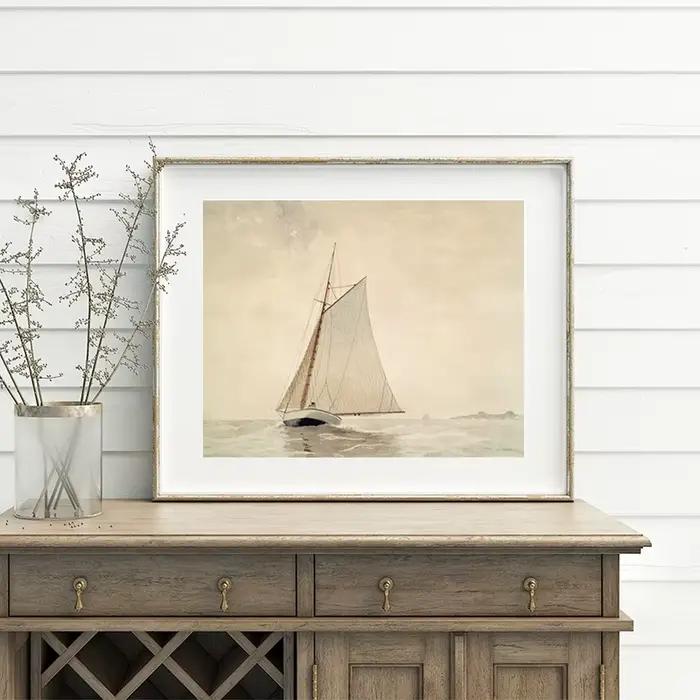 Peinture aquarelle sur toile de paysage marin Vintage