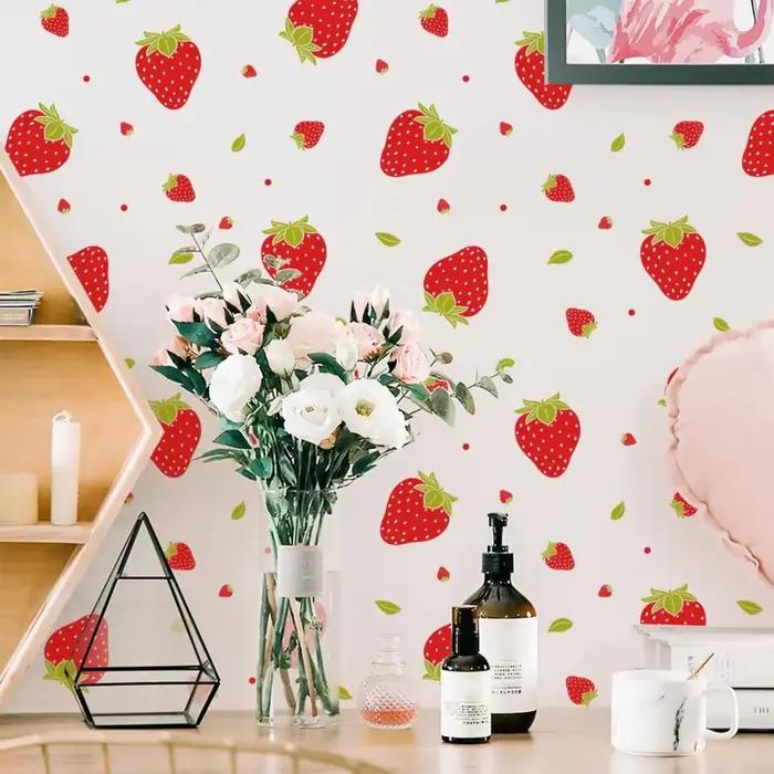 Les autocollants muraux transparents en forme de fraises sont amovibles et mignons