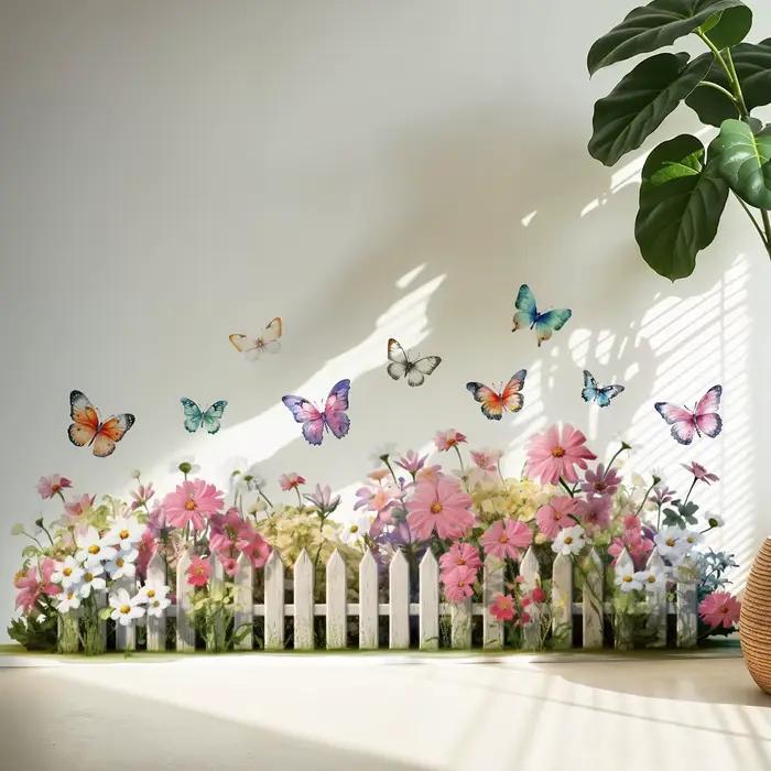 Autocollant mural de clôture à motifs de fleurs sauvages