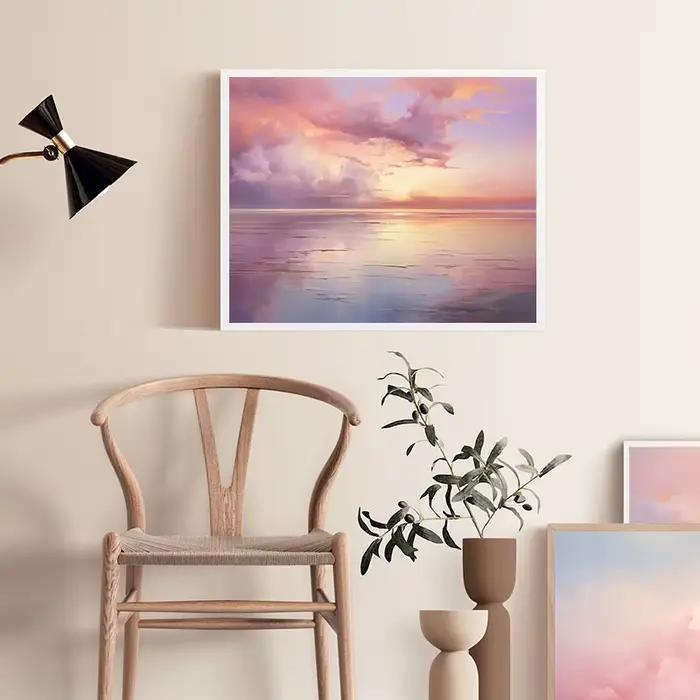 Peinture à l'huile avec nuages violets