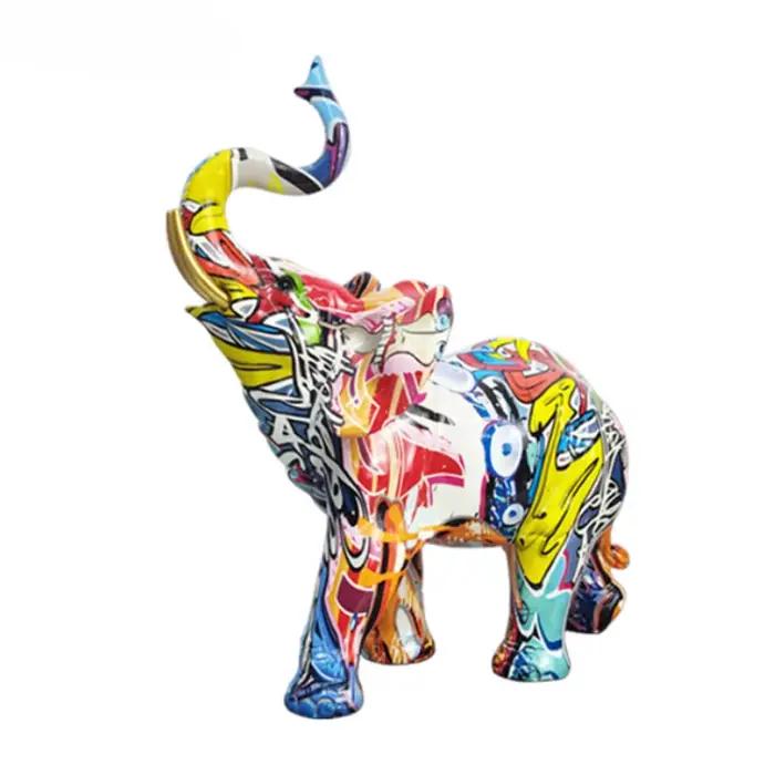 Décor à la maison peinture nordique Graffiti éléphant Sculpture Figurine Art