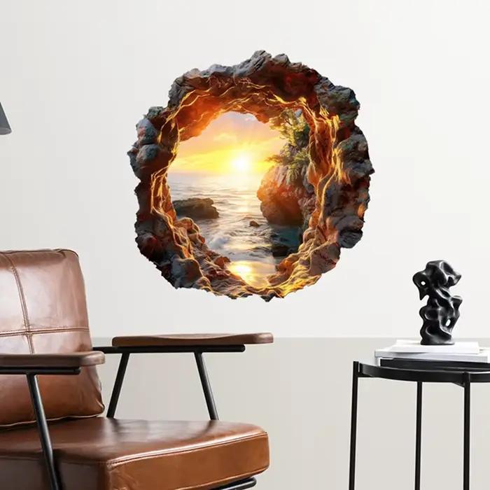 Stickers muraux en vinyle effet soleil levant et mur brisé