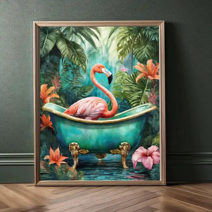 Affiches d'impression sur toile de flamant rose fantaisiste lisant un journal