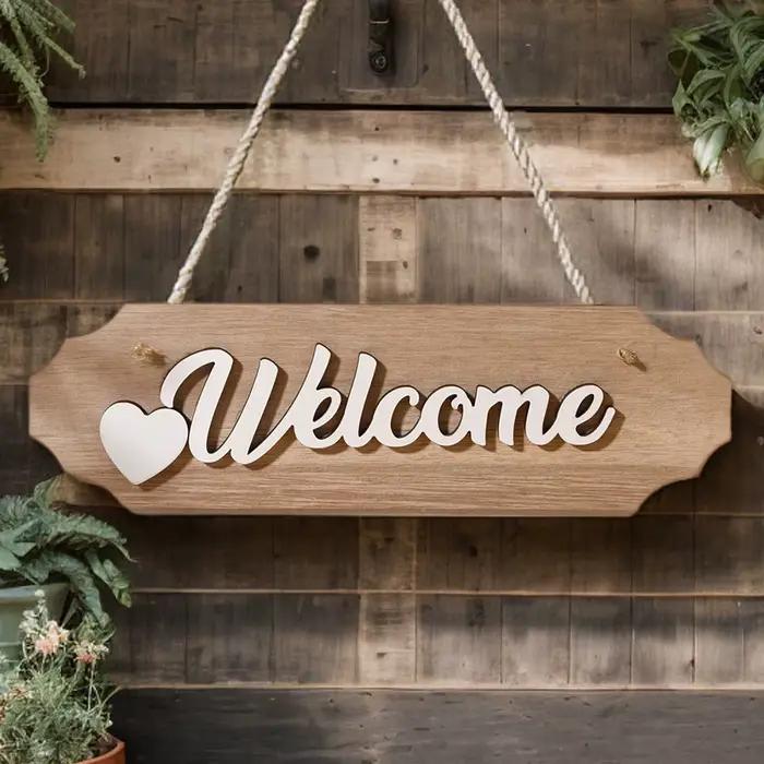 1 pièce, plaque de bienvenue en bois légère avec inscription anglaise 'Welcome'