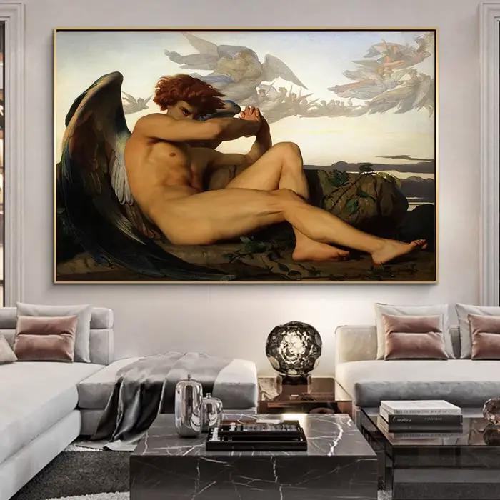 Ange déchu par Alexandre Cabanel imprime sur toile peinture murale Art célèbre Picrure pour salon artistique décor à la maison affiche