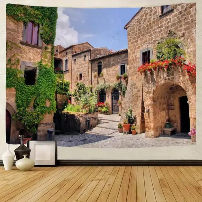 Bohème maison décoration murale salon Art tissu suspendu grand tapisserie imprimée rétro ville jardin paysage tenture