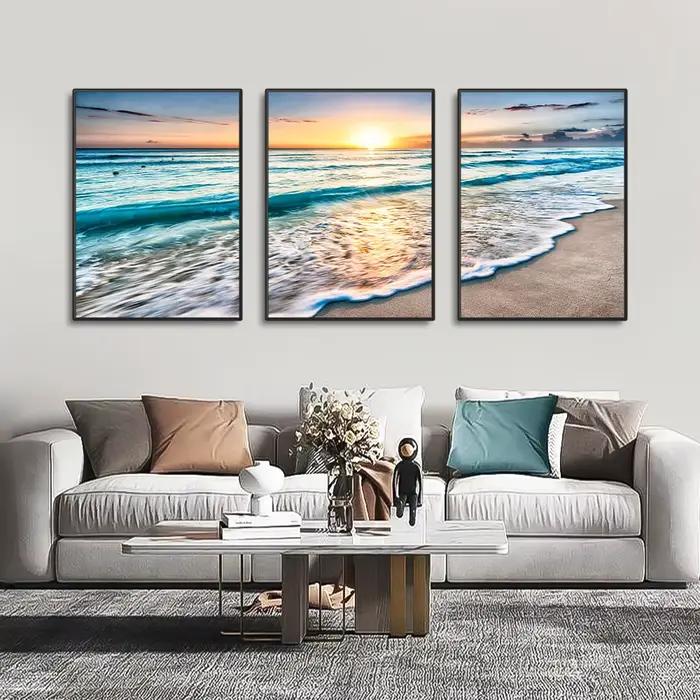 Toile de peinture moderne ondulée plage coucher de soleil